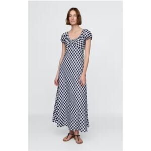 NWT Gap × DÔEN 100% Linen Blue Gingham Midi Dress